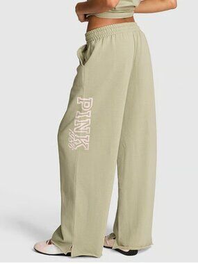 PINK Victoria's Secret Ivy Fleece Slate Green Wide Leg Sweatpants - NWT